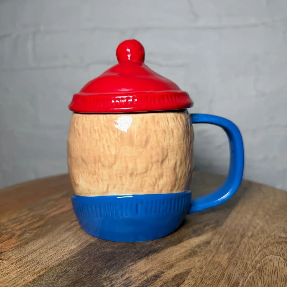West Elm Rachel Kozlowski Dapper Animal Bear Mug with lid Hand painted
